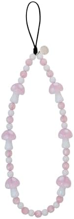 Drawwind Phone Charm Beaded Wristlet Strap Universal Cell Phone Lanyard Cute Bracelet Wrist Strap Beaded Chain String Handmade Accessories for Case Camera Bags (Pink Mushroom) by Drawwind