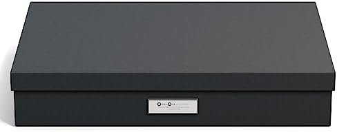 Bigso Sverker Fiberboard Legal and Art Storage Box - Scrapbook Storage Box for Loose Papers and More - Durable Document Boxes with Lid and Metal Label Holder - 17.1 in x 12.2 in x 3.3 in - Dark Grey by Bigso