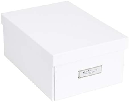 Bigso Box of Sweden Karin Collapsible Storage Box with Labelframe for Easy Identification - Simple Assembly Without Tools - Decorative Storage Boxes with Lids - 8.9in x 12.4in x 5.4in - White by Bigso