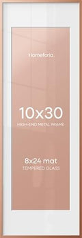 Homeforia 10x30 Rose Picture Frame, High-End Metal, 8x24 Mat, Glass by Homeforia