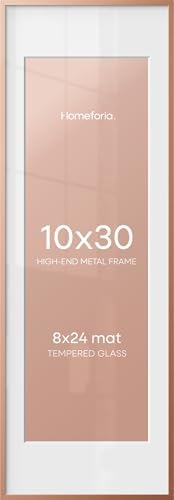Homeforia 10x30 Rose Picture Frame, High-End Metal, 8x24 Mat, Glass by Homeforia