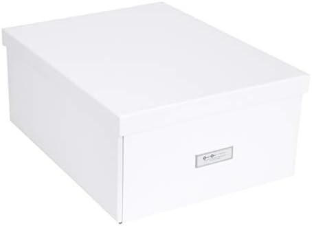 Bigso Box of Sweden Katrin Collapsible Storage Box with Labelframe for Easy Identification - Simple Assembly without Tools - Decorative Storage Boxes with Lids - 13.5in x 17.6in x 7.2in - White by Bigso