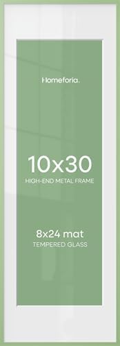 Homeforia 10x30 Green Picture Frame, High-End Metal, 8x24 Mat, Glass by Homeforia