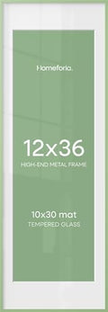 Homeforia 12x36 Green Picture Frame, High-End Metal, 10x30 Mat, Glass by Homeforia