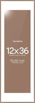 Homeforia 12x36 Mocha Picture Frame, High-End Metal, 10x30 Mat, Glass by Homeforia