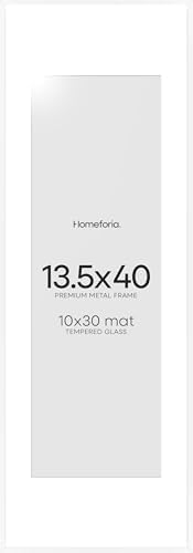 Homeforia 13.5x40 White Picture Frame, High-End Metal, 10x30 Mat, Glass by Homeforia