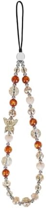 Cell Phone Charm Beaded Phone Wrist Strap Warm Tone Crystal Aesthetic Handmade Anti-Lost Chain Bracelet for iPhone Samsung All Smartphones Bag Boho Fall Wristlet Women Vintage Amber Gold Butterfly by Casecond
