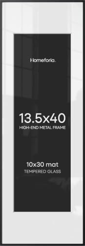 Homeforia 13.5x40 Black Picture Frame, High-End Metal, 10x30 Mat, Glass by Homeforia