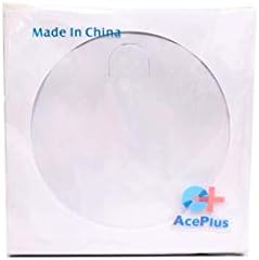 1,000 Pieces White Paper Sleeves for CDs or DVDs - Envelope Holder with Clear Window and Flap, 80g Economy Weight (1 Box = 10 packs x 100 Sleeves) by AcePlus