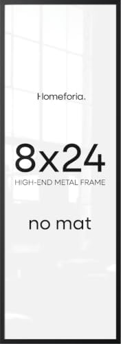 Homeforia 8x24 Black Panoramic Picture Frame, High-End Metal, Glass by Homeforia