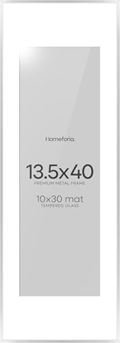 Homeforia 13.5x40 Silver Picture Frame, High-End Metal, 10x30 Mat, Glass by Homeforia