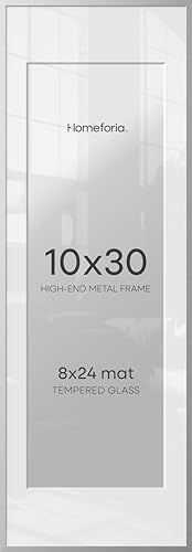 Homeforia 10x30 Silver Picture Frame, High-End Metal, 8x24 Mat, Glass by Homeforia