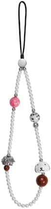 Cell Phone Charm Strap Pearl Beaded Lovely Camera Lanyard Wrist Aesthetic Dog Cute Chain Bracelet String Sweet Handmade Wristlet Accessory for iPhone Samsung All Smartphones Women Girls Cartoon Puppy by Casecond