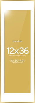 Homeforia 12x36 Gold Picture Frame, High-End Metal, 10x30 Mat, Glass by Homeforia