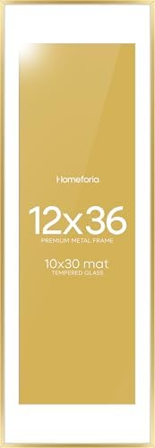 Homeforia 12x36 Gold Picture Frame, High-End Metal, 10x30 Mat, Glass by Homeforia