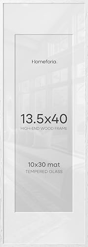 Homeforia 13.5x40 White Oak Picture Frame, High-End Wood, 10x30 Mat, Glass by Homeforia