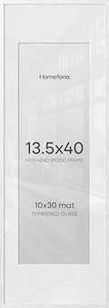 Homeforia 13.5x40 White Oak Picture Frame, High-End Wood, 10x30 Mat, Glass by Homeforia
