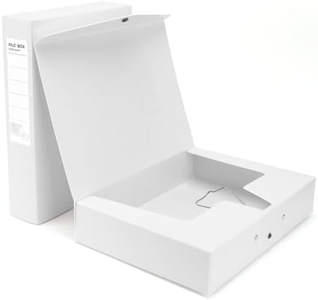 HUA JIE 2 Pack A4 Storage File Boxes Archives Case,65mm Spine-White by HUA+JIE