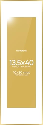 Homeforia 13.5x40 Gold Picture Frame, High-End Metal, 10x30 Mat, Glass by Homeforia