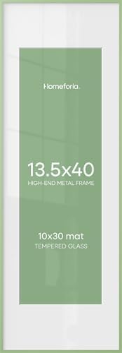 Homeforia 13.5x40 Green Picture Frame, High-End Metal, 10x30 Mat, Glass by Homeforia