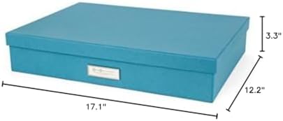 Bigso Sverker Fiberboard Legal and Art Storage Box | Scrapbook Storage Box for Loose Papers and More | Durable Document Boxes with Lid and Metal Label Holder | 17.1’’ x 12.2’’ x 3.3’’ | Turquoise - Image 6