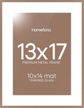 Homeforia 13x17 Mocha Picture Frame, High-End Metal, 10x14 Mat, Glass by Homeforia