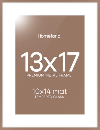 Homeforia 13x17 Mocha Picture Frame, High-End Metal, 10x14 Mat, Glass by Homeforia