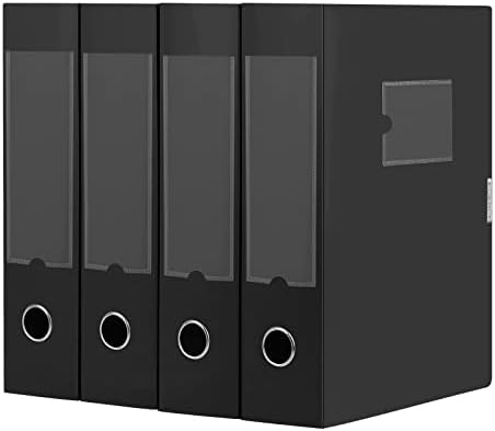 HUA JIE 4 Pack A4 Storage File Boxes Plastic Archives Cases with Lid,Black by HUA+JIE