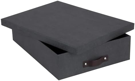 Bigso Oskar Canvas Fiberboard Document Letter Box for Important Paperwork A4 or Letter Size - Durable Keepsake Box with Lid and Leather Handle - 3.3in x 10.2in x 13.8in - Black - Image 3