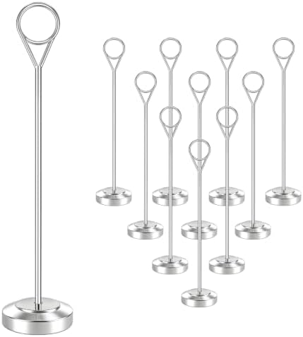 Radezon 12 Pack Silver Table Number Holders, 8inch Weighted Base Place Card Holders for Outdoor Wedding, Windproof Sturdy Metal Photo Stands for Reception Tables, Parties & Events by Radezon