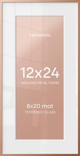 Homeforia 12x24 Rose Picture Frame, High-End Metal, 8x20 Mat, Glass by Homeforia