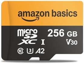 Amazon Basics 256GB microSDXC Memory Card with Adapter for Action Cameras, Full HD, Drones, Tablets, Smartphones, Read Speed Up to 200MB/s, 1-Pack by AmazonBasics