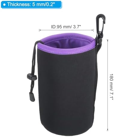PATIKIL Camera Lens Bag, 2 Pcs 3.7" ID x 7.1" H Cylindrical Drawstring Lens Pouch with Thick Protective Neoprene, Lens Case for DSLR Camera Lens, Water Coffee Cups Black, Purple - Image 2