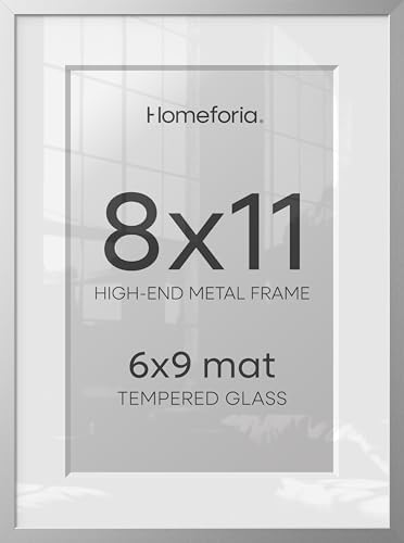 Homeforia 8x11 Silver Picture Frame, High-End Metal, 6x9 Mat, Glass by Homeforia