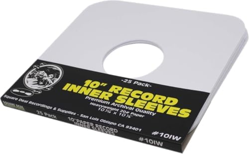 (25) White Paper Inner Sleeves for 10" Vinyl Records – Ideal for 78 RPM Albums – Archival-Quality Replacement Sleeves #10IW by SquareDealRecordingsSupplies