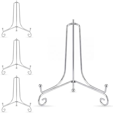 Artliving Plate Stands for Display, 8 Inch Decorative Plate Holder, Metal Picture Stand for Table, Small Easels for Display Card, Photo, and PSA Slab - Ideal for Party and Wedding (Silver, 4 Pack) by Artliving