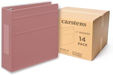Carstens 3-Inch Heavy Duty 3-Ring Binder - Side Opening, Dusty Rose, Durable Plastic, Precision No-Gap Rings, Waterproof Cover, No Pockets, Holds 400 US Letter Sheets, BPA-Free, Made in USA (1746-3R) by Carstens