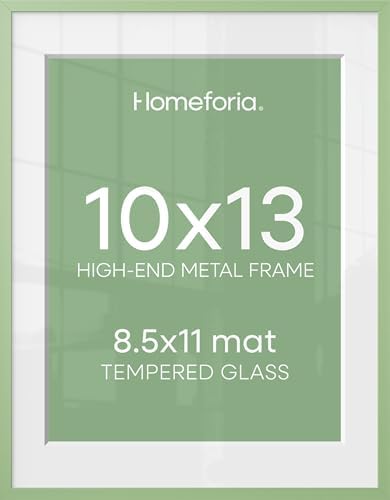 Homeforia 10x13 Green Picture Frame, High-End Metal, 8.5x11 Mat, Glass by Homeforia
