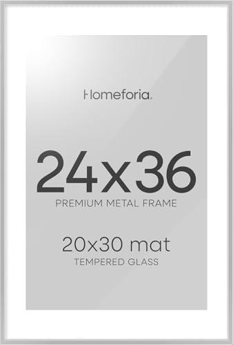 Homeforia 24x36 Silver Poster Frame, High-End Metal, 20x30 Mat, Glass by Homeforia