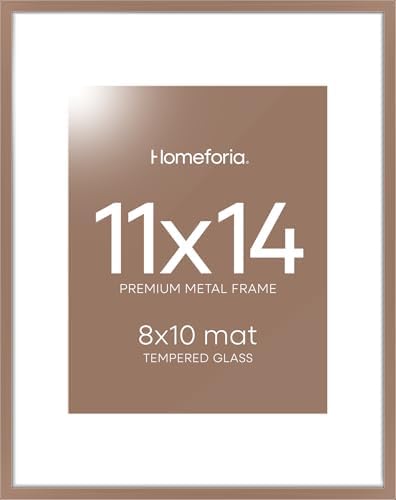Homeforia 11x14 Mocha Picture Frame, High-End Metal, 8x10 Mat, Glass by Homeforia