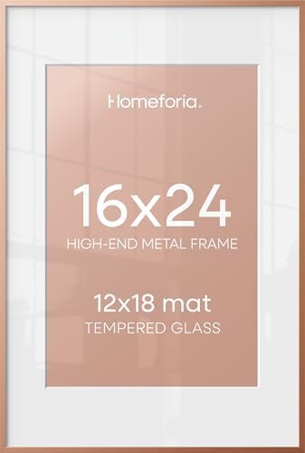 Homeforia 16x24 Rose Picture Frame, High-End Metal, 12x18 Mat, Glass by Homeforia