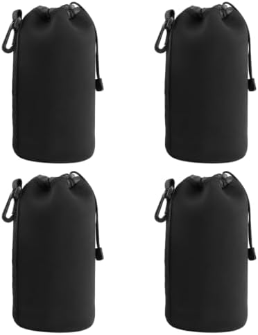 Camera Lens Bag, 4 Pack Protective Neoprene Lens Pouch with Drawstring & Carabiner, Lens Case for DSLR Camera Lens(S/M/L/XL) (XL 4pcs) by Unknown