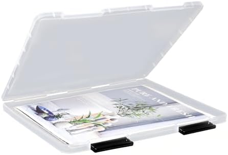 SAYEEC Portable Project Case A4 Plastic Transparent File Storage Box for 8.5"x11" Paper Slim Photo Art Craft Storage Container Scrapbook Document Organizer Magazine Protector for Office School (Black) by SAYEEC