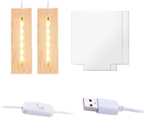 2Pcs 4.33" Wood LED Light Base with Acrylic Sheet for DIY Display Projects by Lyshujli