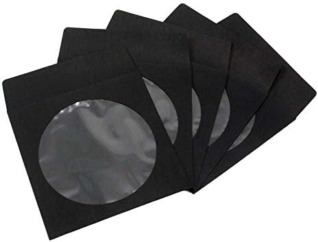 100 Pack Maxtek Premium Thick Black Color Paper CD DVD Sleeves Envelope with Window Cut Out and Flap, 100g Heavy Weight. by Maxtek