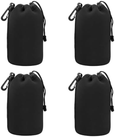 Camera Lens Bag, 4 Pack Protective Neoprene Lens Pouch with Drawstring & Carabiner, Lens Case for DSLR Camera Lens(S/M/L/XL) (L 4pcs) by Unknown