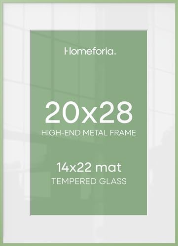 Homeforia 20x28 Green Picture Frame, High-End Metal, 14x22 Mat, Glass by Homeforia