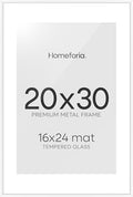 Homeforia 20x30 White Picture Frame, High-End Metal, 16x24 Mat, Glass by Homeforia