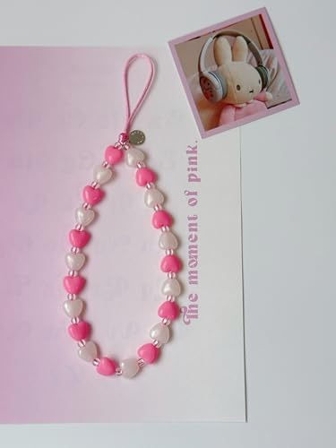 Drawwind Phone Charm Strap Cute Wrist Straps Cell Phone Charm String Y2K Aesthetic Lanyard Wristlet Chain for Case Camera AirPods Bags Keychains (Pink Hearts) - Image 3