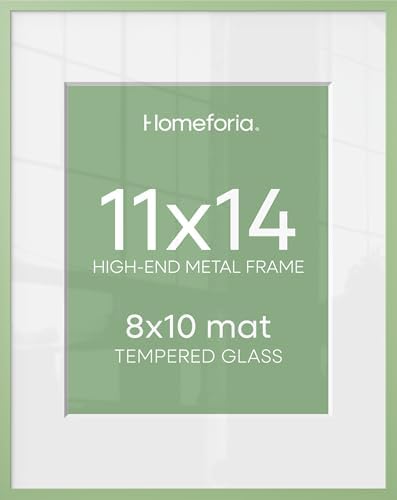 Homeforia 11x14 Green Picture Frame, High-End Metal, 8x10 Mat, Glass by Homeforia